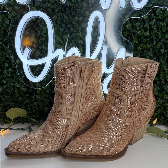 Very G Sparkling Tan Ankle Booties - Picture 1 of 5